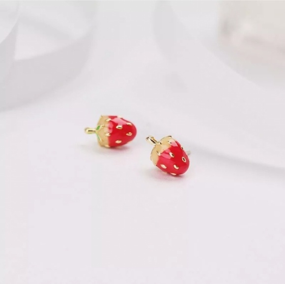 Gold-plated small strawberry earrings with silver post BOGO - Picture 9 of 15